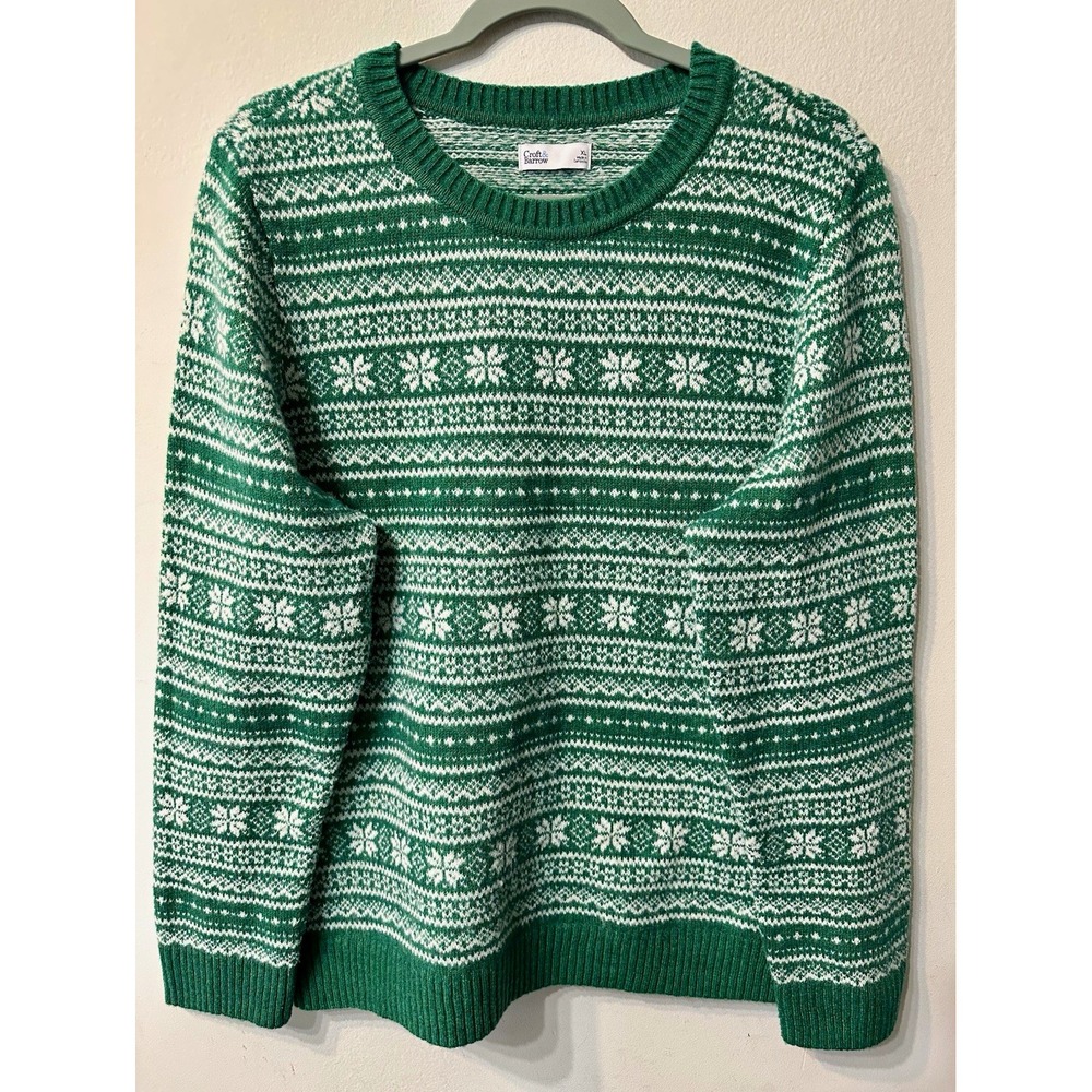 Croft & Barrow Womens XL Sweater Green Fair Isle Snowflake Nordic Pullover Knit